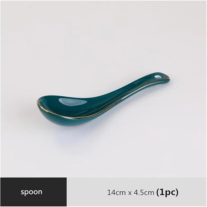 Dinner Sets Green Ceramic Plate Steak Food Plates Bowls Dinner Dish Porcelain Dinnerware Set For Family HotelSpoon 1pcs