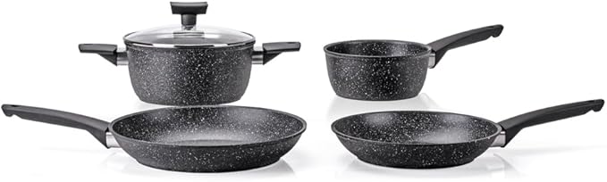 Moneta Magnolia Stone Black 5-Piece Cookware Set Also for Induction