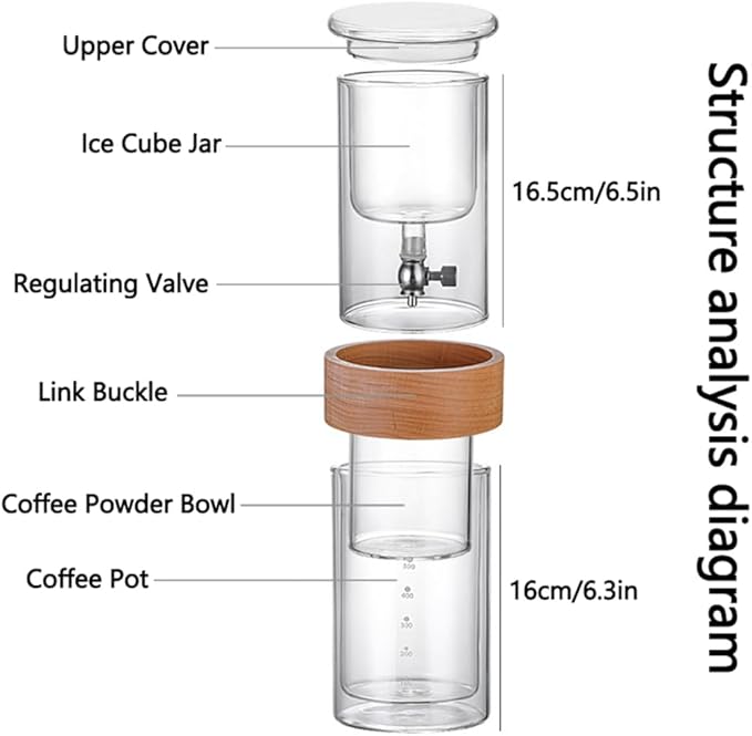Slow Drip Ice Cold Brew Coffee Maker 500mL Borosilicate Double Wall Glass Iced Coffee Brewer for Coffee Bar Accessories Easy to Use and Clean