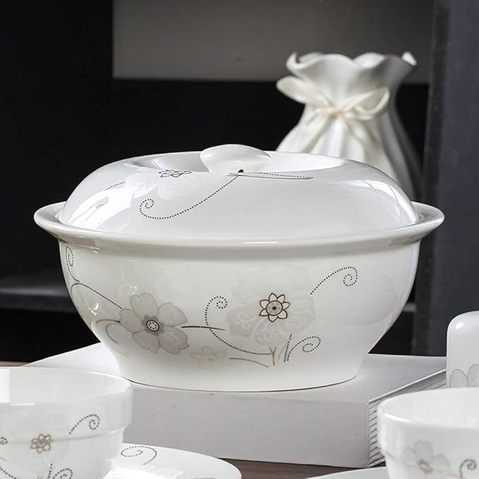 Dinnerware Sets - Luxury Gift Dishes Service Set Ceramics Dinnerware Set with 46-Piece Bowl/Stockpot/Dish/Spoon|Bone China Dinner Sets Flower Pattern Porcelain