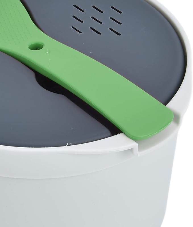 Rengue Microwave Rice Cooker Grade PP Material Includes Rice Spoon Lid Strainer Steaming Pot 7.3x7.3x5.1 Inch Microwave Cooker 2L Capacity Food Nan Household Appliances (Green)