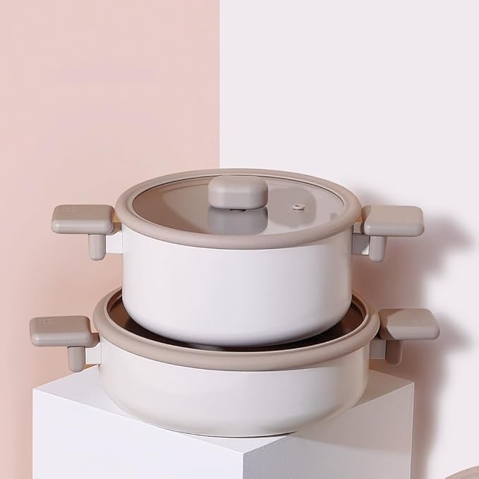 Chou Chou Kitchen Essential 8-Pieces Pot and Pan Set Healthy Cooking Ceramic Coating Kitchenware Induction Compatible Cookware Made in Korea
