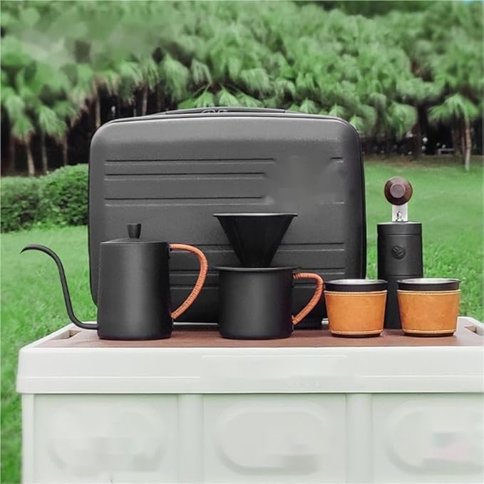 Outdoor Pour Over Coffee Maker Set Portable Brewing Coffee Set Black Metal Box for Traveling CampingHiking