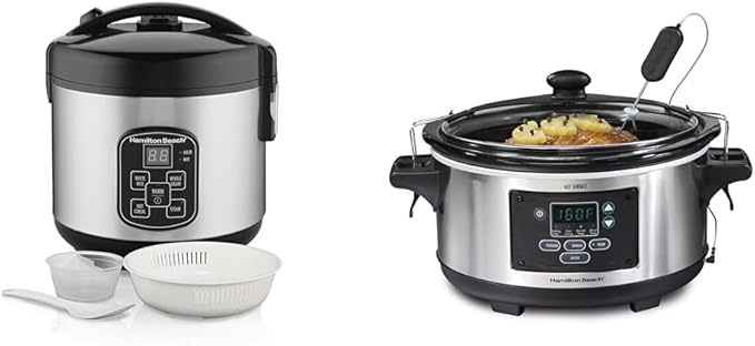 Hamilton Beach Digital Programmable Rice Cooker &amp Food Steamer &amp Portable 6 Quart Set &amp Forget Digital Programmable Slow Cooker Lock Dishwasher Safe Crock &amp Lid Temperature Probe St