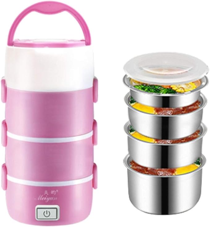 2.2L 4 Layers Stainless Steel?Electric Lunch Box Mini Rice Cooker Food Warmer (Color : Pink) (Coffee) (Coffee)