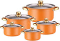 PHEZEN 10-Piece Basic Stainless Steel Pots - Home Kitchen Cookware Sets for Gas Electric Halogen Ceramic Induction Hobs (Orange)