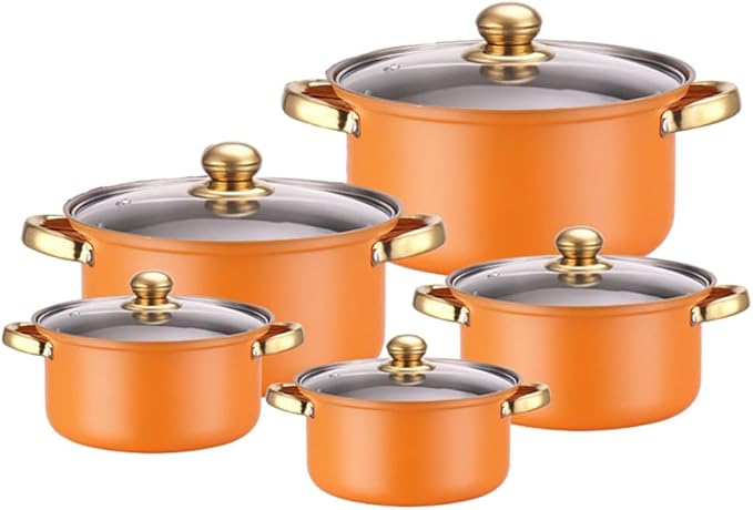 Nonstick Kitchen Cookware Sets Stainless Steel Cookware Pot Stainless Steel Cooking Pot Set with Glass Lids for Gas Electric Halogen Ceramic Induction Hobs