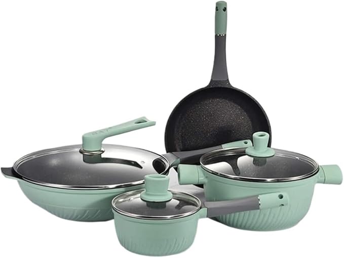 Kitchen Cooking Sets 4pcs Cookware Set Soup Pot Frying Pan Wok Milk Pot Kitchen Cooking Pot Set Induction Cooker Non-Stick Pan Cookware Sets
