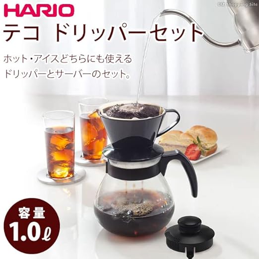 HARIO TCDN-100-B Teko Coffee Dripper Set 33.8 fl oz (1000 ml) Coffee Server