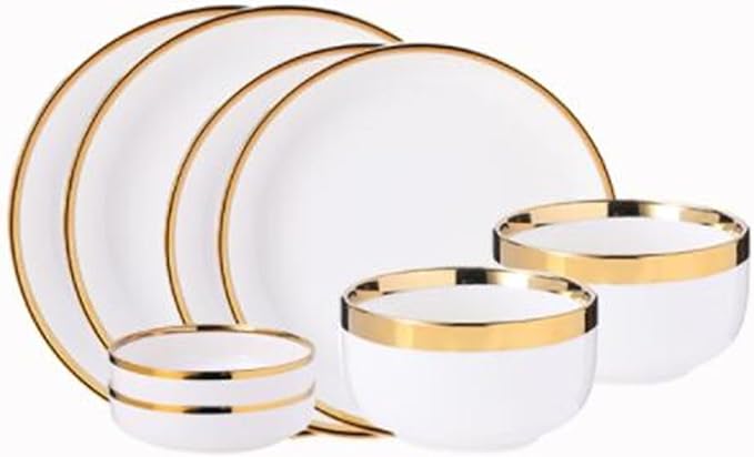 Dinner Sets Gold Bright White Porcelain Dinner Sets Ceramic Bowl Dish Plates Set Porcelain Dinnerware For Household HotelBright 2people Set