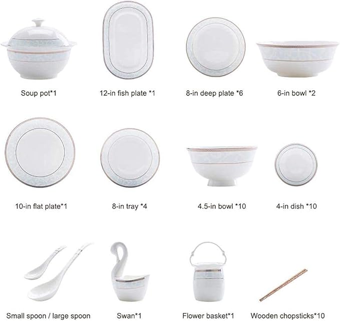 Elegant Dinner PlatesResistant Dinner Set58 Pieces Blue Pattern Ceramics Dinner Sets Plates Bowls Combination for Family Party