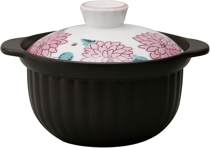 7223-0710 Rice Earthenware Pot 2 Cups Direct Fire Microwave Compatible Approx. 7.9 inches (20 cm) Thermatec Floral Pattern Pion