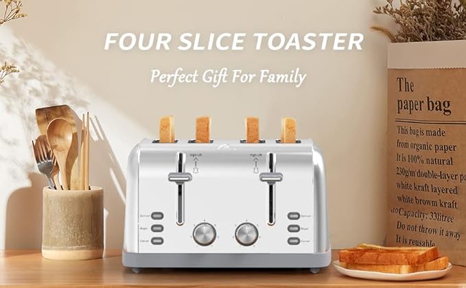 Toaster 4 Slice Retro Stainless SteelBest Prime 4 Slice Toaster Wide Solt with 7 Shade Settings Perfect for Waffles Bagels and More Lainsten T-527