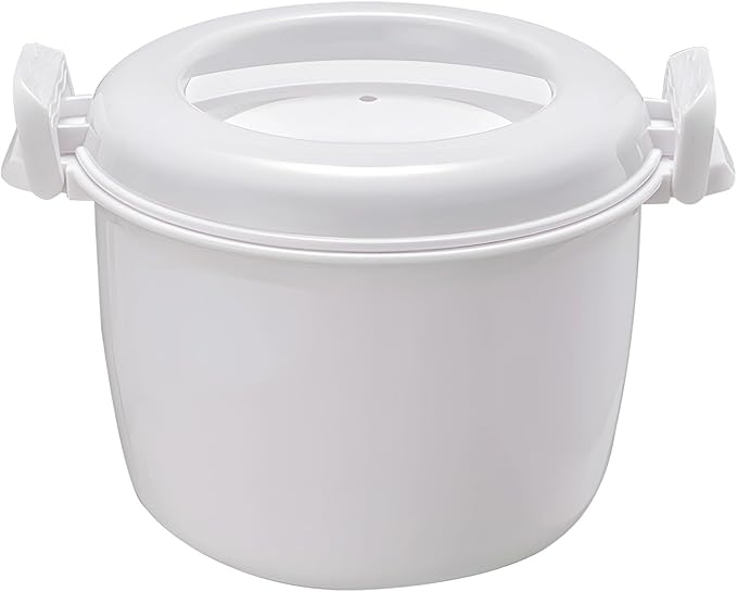 Generic Large White Microwave Cooker With Lids 3-Cup Capacity Mini Rice Cooker And Steamer With Locking Vent Lid