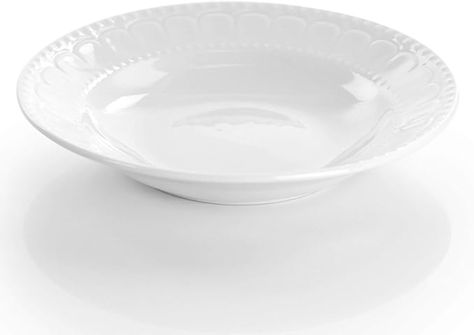 20 Piece White Porcelain Dinnerware Set with Mugs and Saucers – Embossed Arched Design Service for 4 Microwave &amp Dishwasher Safe