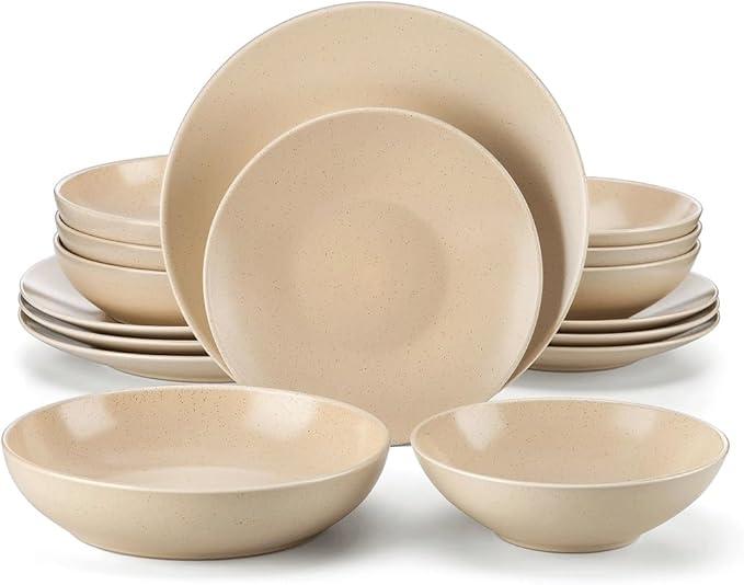 16 Piece Stoneware Tableware Set with Dinner/Dessert/Soup Plate Bowl Service for 4 Person