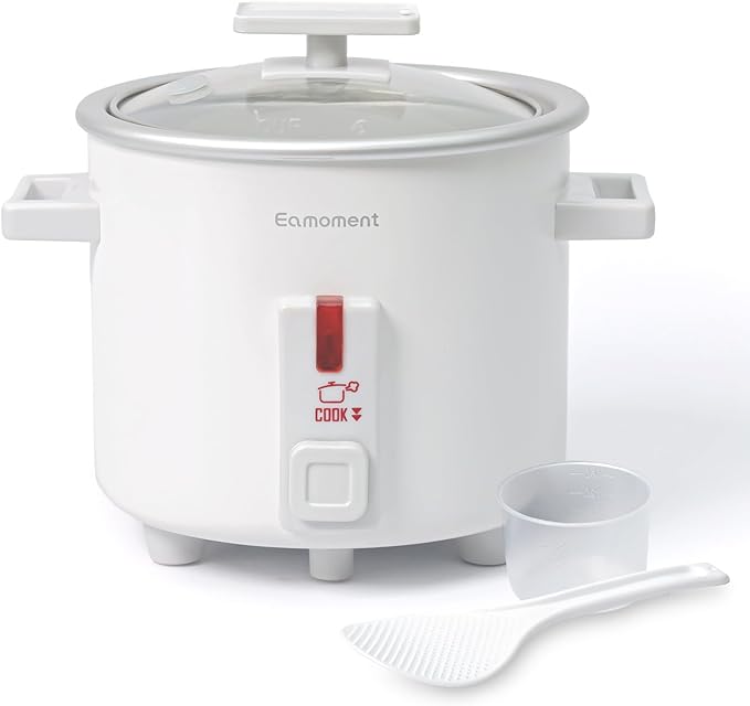 Small Rice Cooker White 1.5 Quart Mini Non-Stick Coated Insert Food Steamer and Dishwasher-Safe Glass Lid and Pot White