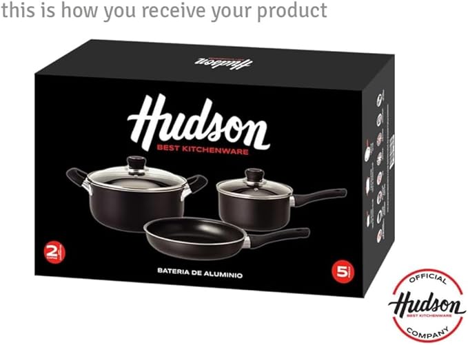 HUDSON Pots and pans Set Nonstick Black Cookware Sets 5 pcs Set w/Frying Pan Pot &amp Saucepan Dishwasher Safe