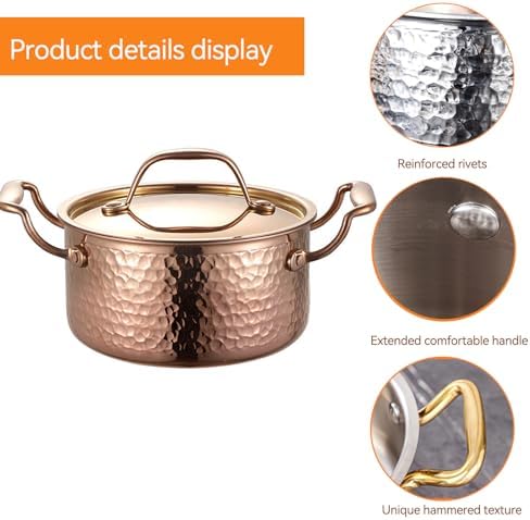 Premium Handmade Copper Cooking Pot - Thick Hammered Pure Copper Cookware Elegant &amp Durable Kitchen Essential Perfect Size for Cooking Enthusiasts &amp Chefs
