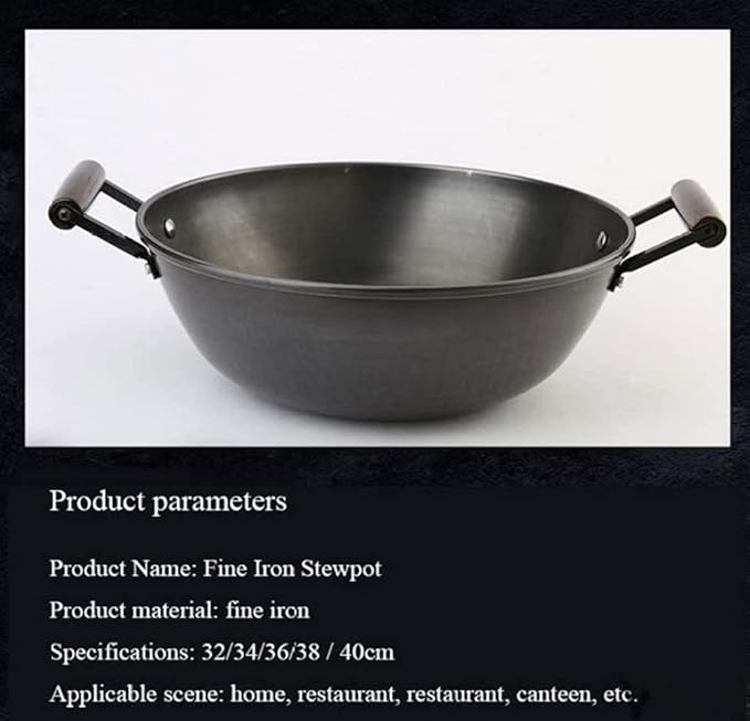 Cooking Pot Cast Iron Wok Pan Fine Iron Stew Non-Stick Wok Uncoated Household Large Iron Pan Double Ear Pig Iron Stew Pan