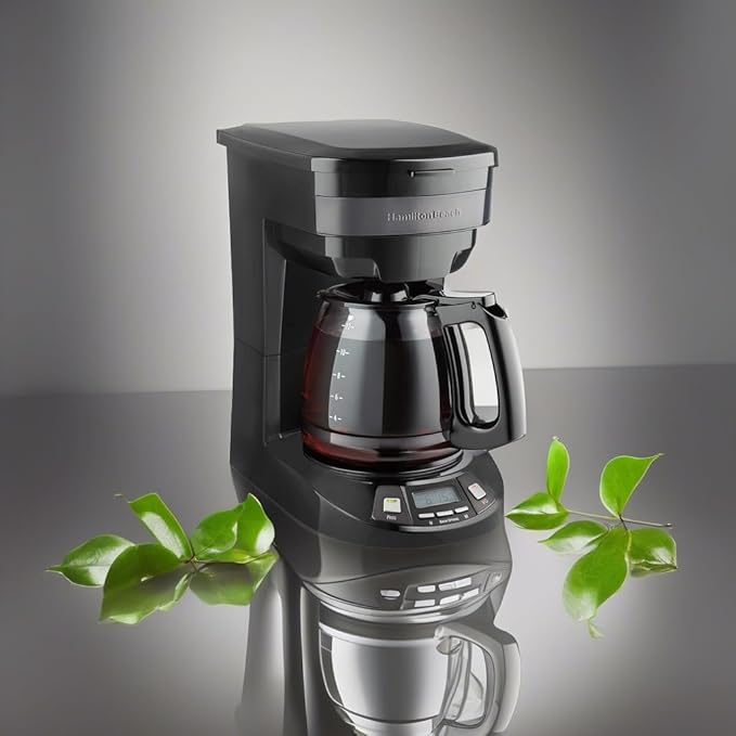 Hamilton Beach 12 Cup Programmable Drip Coffee Maker Machine Regular &amp Bold Brew Options Auto Pause and Pour Glass Carafe Black Stainless (46293J)