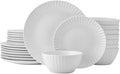 Pfaltzgraff Fluted Grace 24 Piece Porcelain Plate and Bowl Dinnerware Set Service for 8 Fluted Design Durable for Everyday Use White