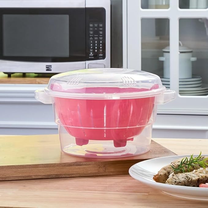 Compact Microwave Rice Cooker or Vegetable Steamer with Lid - Rice Cooker