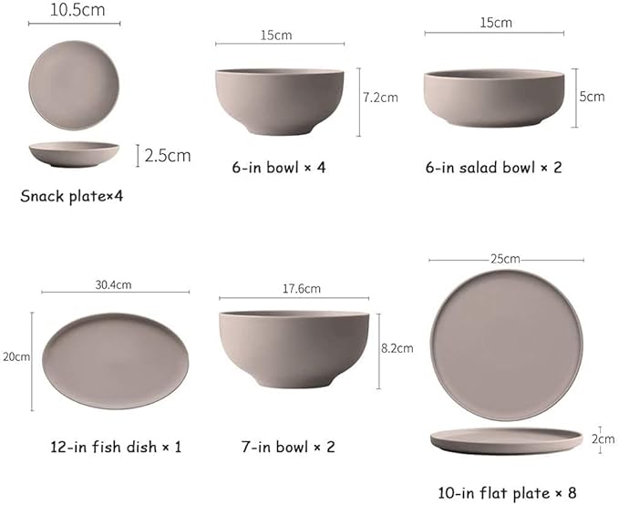 Dinnerware Sets - Luxury Gift Dishes Service Set Ceramics Dinner Sets 21 Pieces Frosted Brown Porcelain Dinner Plates - Porcelain Combination Set Dinnerware for Restaurant