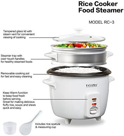 Tayama 3 Cup Rice Cooker with Steamer