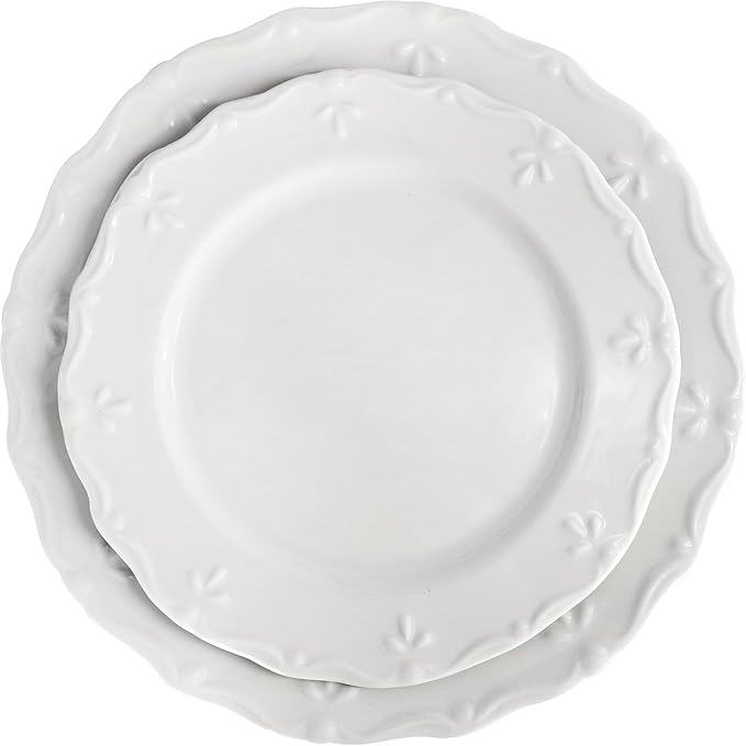 Henryi 16 Piece Porcelain Dinnerware Set – White Dinner Plates Bowls and Mugs with Embossed Rim – Microwave &amp Dishwasher Safe