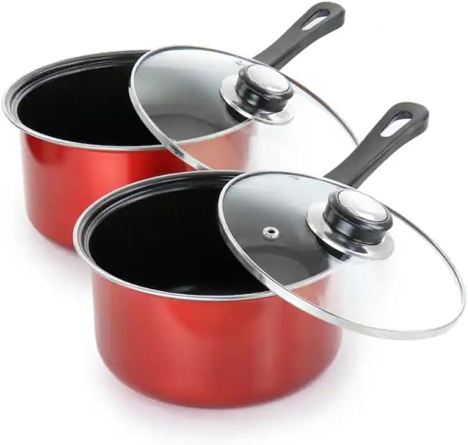 7-Piece Nonstick Steel Cookware Set in Red – Everyday Pots and Pans with Heat-Resistant Handles