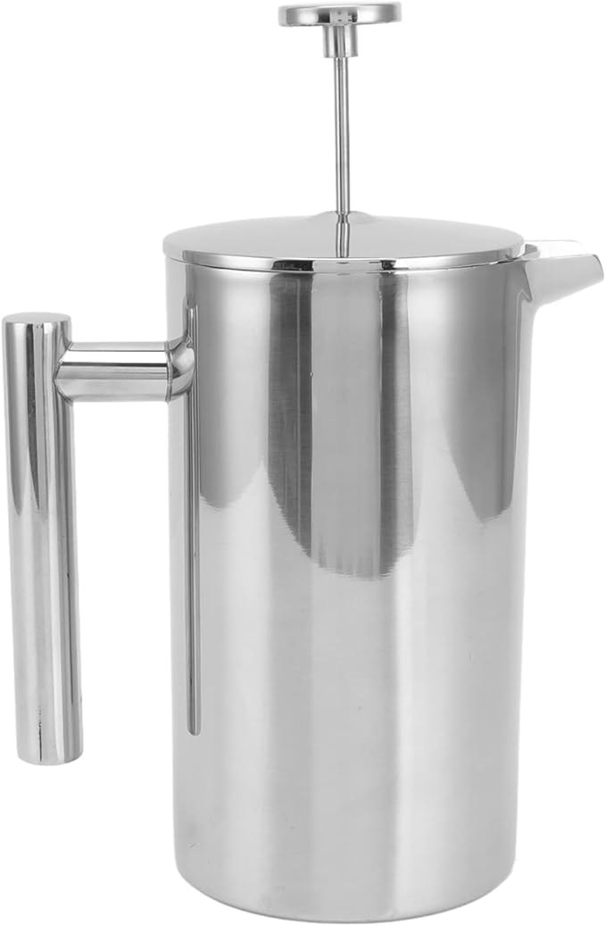 ZJchao French Press Coffee Maker Stainless Steel Double Wall Teapot Hand Brewed Coffee Press with Filter Screen Large Capacity Durable Heat for Home Office Camping Travel (350ml)