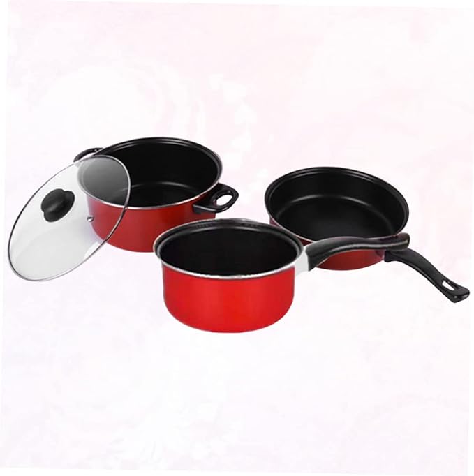 3pcs Non Stick Cookware Set Multifunctional Frying Pan Soup Pot Milk Pan Kitchen Utensils for Easy Daily Cooking Space Saving Design for Home Use
