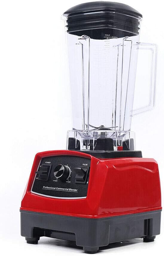 110V Professional 2L 1500W 2HP Heavy Duty Commercial Grade Countertop Electric Mixer Juicer Mixer Food Processor for Crushing Ice Frozen Dessert SoupFishSpeed 4300RPM (Red+Black)