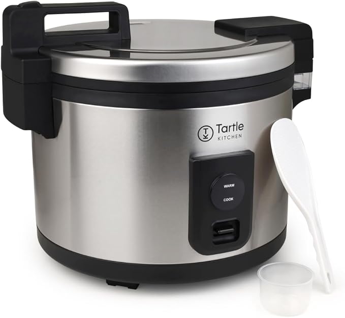 Commercial Stainless Steel Rice Cooker - Professional 64 Cup Cooked (32 Cup Uncooked) Rice Maker Cooker With Non Stick Pot &amp Hinged Lid - Includes a Rice Measuring Cup &amp Rice Scoop