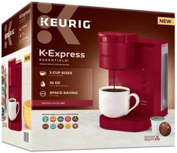 Keurig K-Express Essentials Single Serve K-Cup Pod Coffee Maker with 45oz Reservoir Fast Brewing Back-to-Back Cups and Energy Efficient (Red)