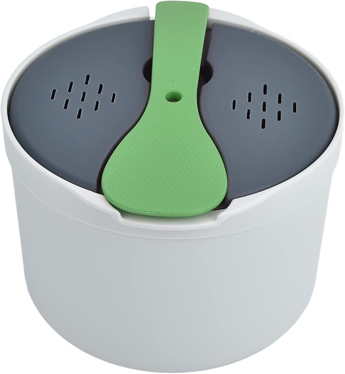 2L Microwave Rice Cooker Set Quick Seal Lid Strainer Steaming Pot Rice Spoon BPA Free for Kitchen Cookware (Green)