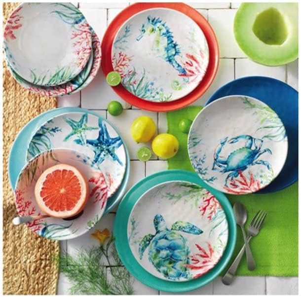 Melamine Sea Life 12-Piece Sealife Dinnerware Set