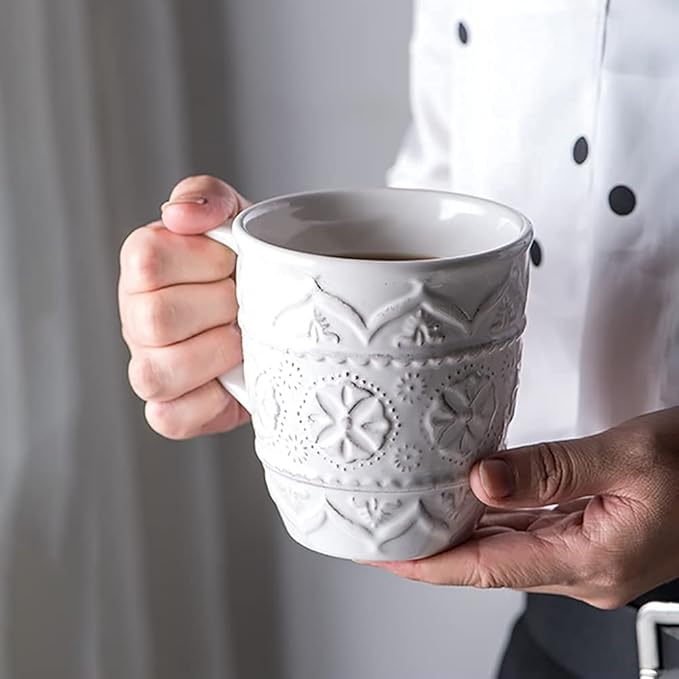 Ceramic Dinnerware Set 14 PCS Plates Set Dishes Set White Underglaze Dinner Sets - Retro Embossed Dinner Plate Soup Plate with Floral Pattern for Family Part