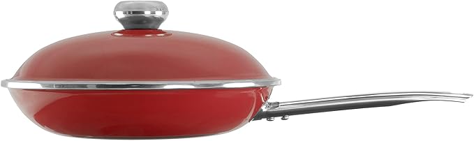VITA 4-Piece Skillet Set with Lids Enamel on Steel Red Dishwasher &amp Oven Safe up to 350? Quick &amp Even Heat Distribution Non Stick Scratch Resistant High Gloss