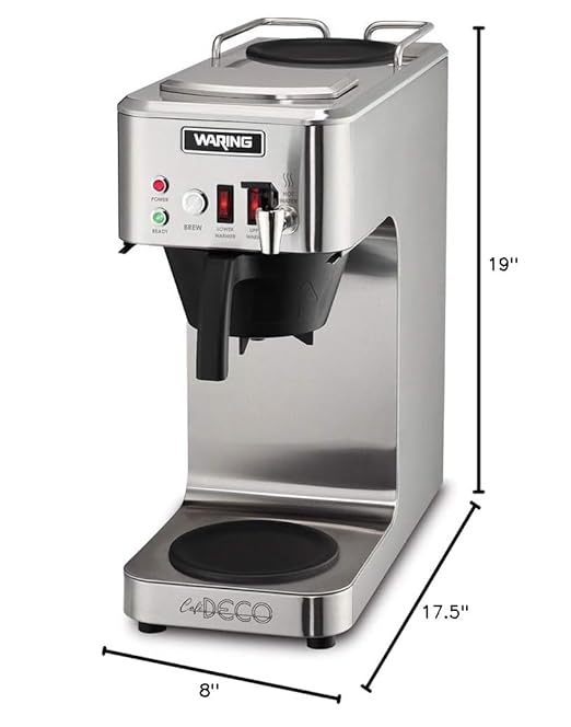 Waring Commercial WCM50P Café Deco Pour Over Coffee Brewer 64 oz 120V 5-15 Phase Plug Not Plumbed
