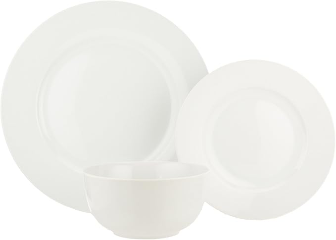 Amazon Basics Porcelain Dinnerware Set Microwave and Dishwasher Safe Service for 6 18-Piece Plates Bowls White