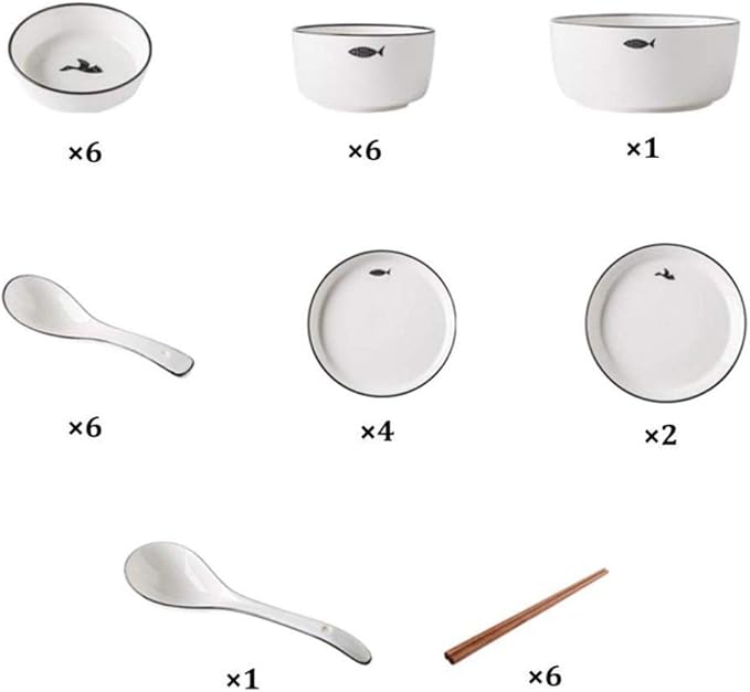 Dinner Plates Dishes/Plate/Bowl Set Ceramics Dinnerware Sets Modern Bird and Fish Pattern Plates and Bowls Microwave and Dishwasher Safe 32 Pieces Set