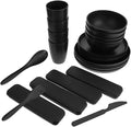 20pcs Black Dinnerware Set for 4 People with Cutlery Bowls Plates and Cups – Reusable Portable Utensils for Picnic and Camping Lunch Boxes