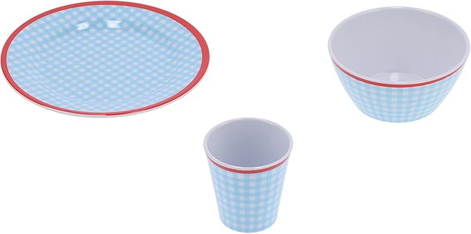 Blue Grid Dinnerware Set 12Pcs Household Tableware Melamine Cup Bowl Plate for Home Restaurant and Imitation Porcelain with Fall Scald