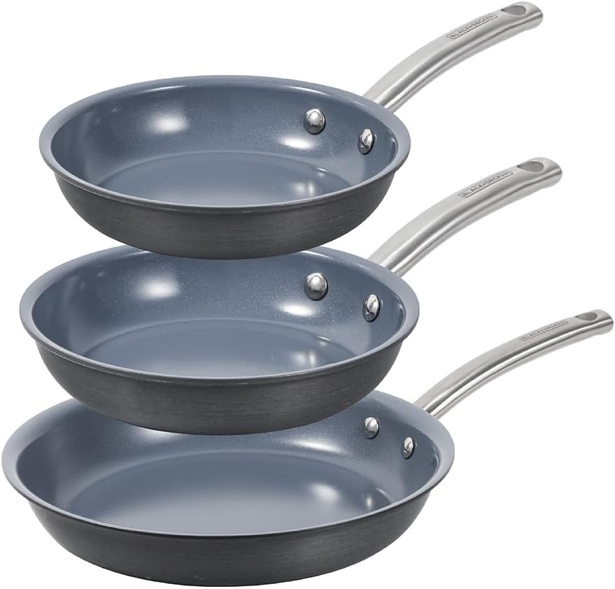 BLACK+DECKER 3-Piece Ceramic Hard Anodized Aluminum Skillet Set Frying Pan Set with Ceramic Non-Stick Coating