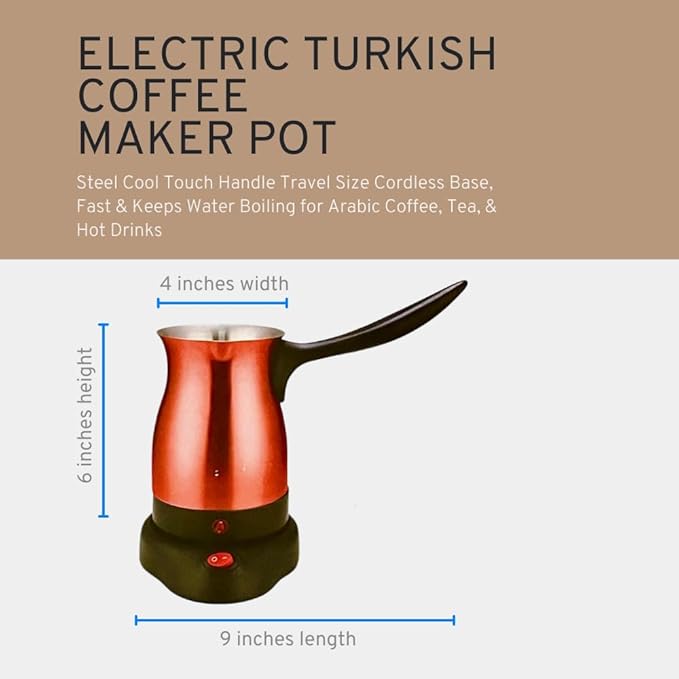 Electric Turkish Coffee Maker Kettle Pot Stainless Steel Cool Touch Handle Travel Size Fast Boil &amp Keeps Water Boiling for Arabic &amp Greek Coffee Tea 0.3L (RED)