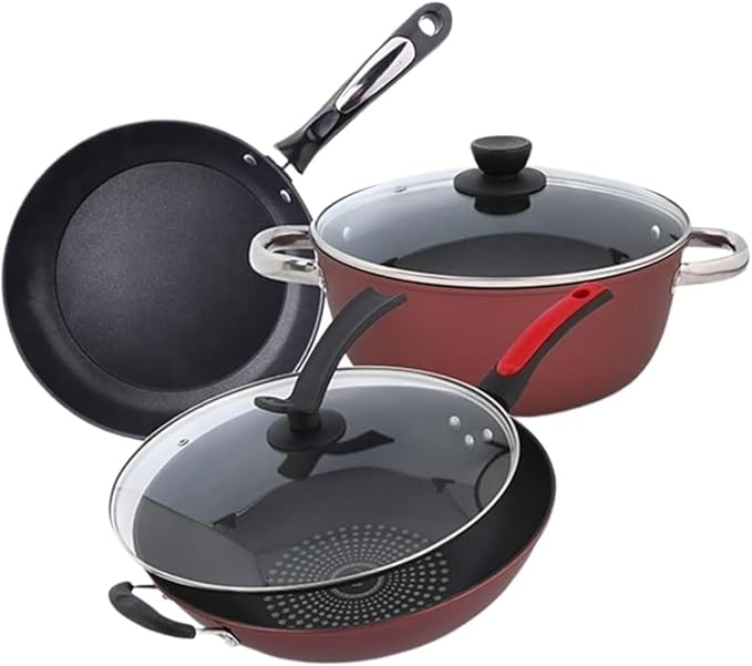 Pots and Pans Set 3pcs Cookware Set Wok Soup Pot with Lid Frying Pan Cooking Pot Saucepan Non-Stick Pan Set Kitchen Cooking Tools Kitchen Cooking Set