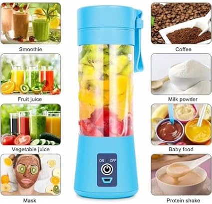 Portable Blender Smoothies Personal Blender Mini Shakes Juicer 380 ml Cup USB Rechargeable Cordless Shaker Bottle (Blue) 8x3 (Q2-6888)