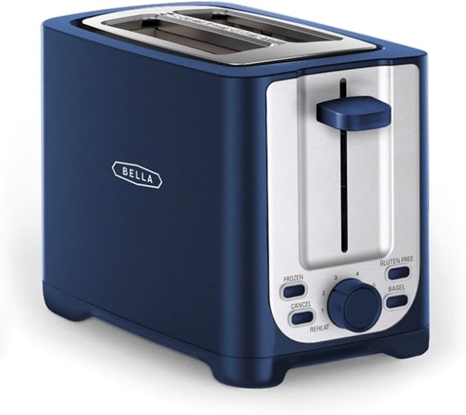 BELLA 2 Slice Toaster with Auto Shut Off - Extra Wide Slots &amp Removable Crumb Tray and CancelDefrost &amp Reheat Function - Toast BreadBagel-&amp WaffleBlue(Pack of 6)